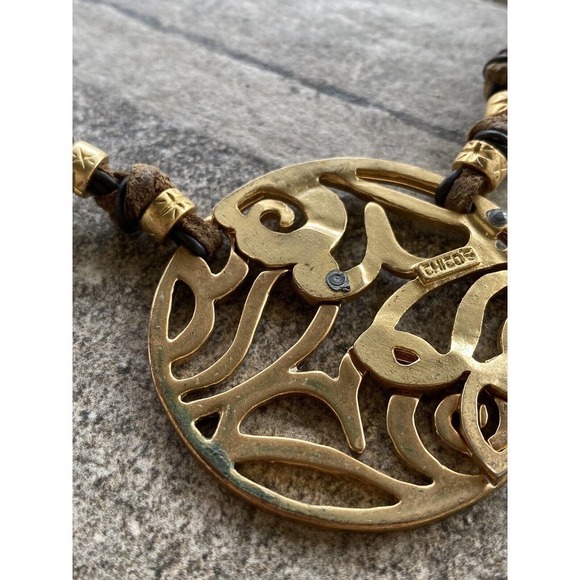 Chico’s Necklace Faux Leather Cord Gold Tone Pendant 18” - Picture 7 of 10